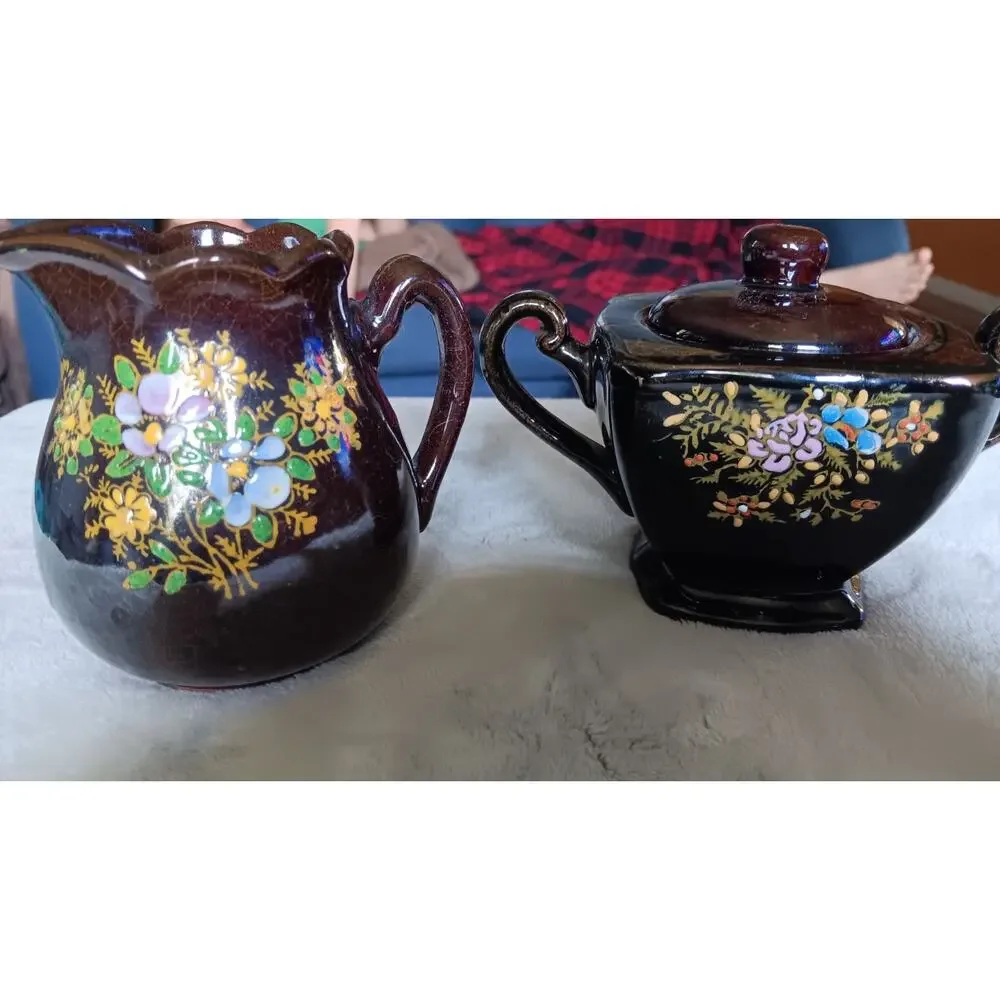 Antique Porcelain Moriage Creamer and Sugar Bowl Made in Japan